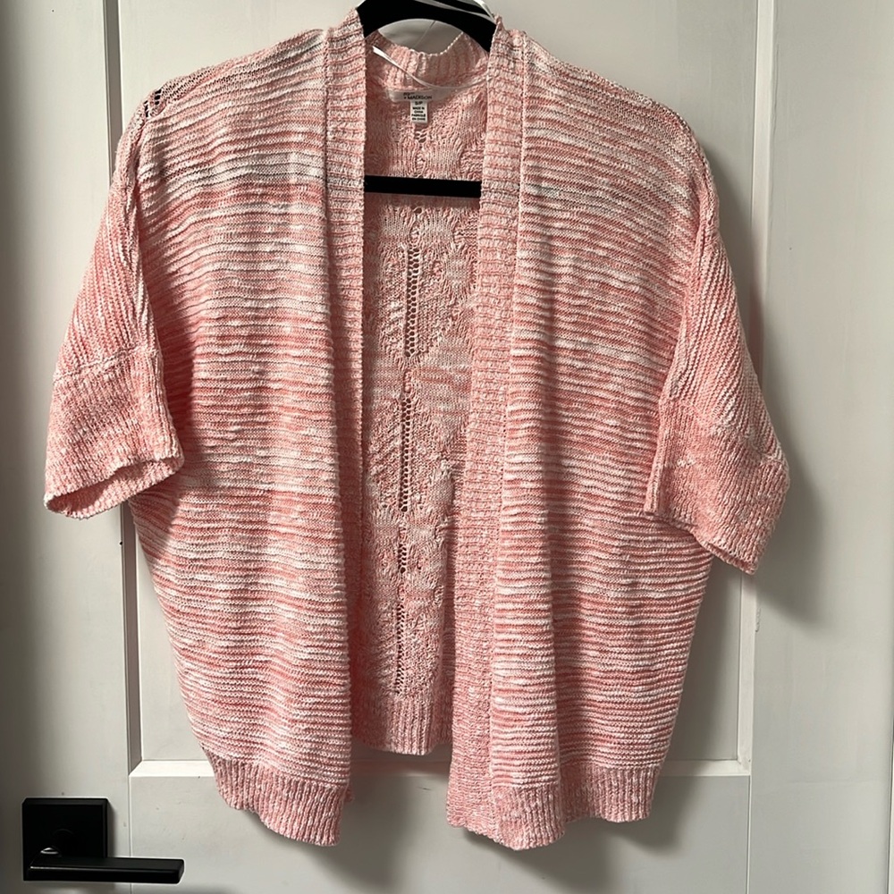 89th & Madison Soft pink and white heathered knitted kimono style shawl
